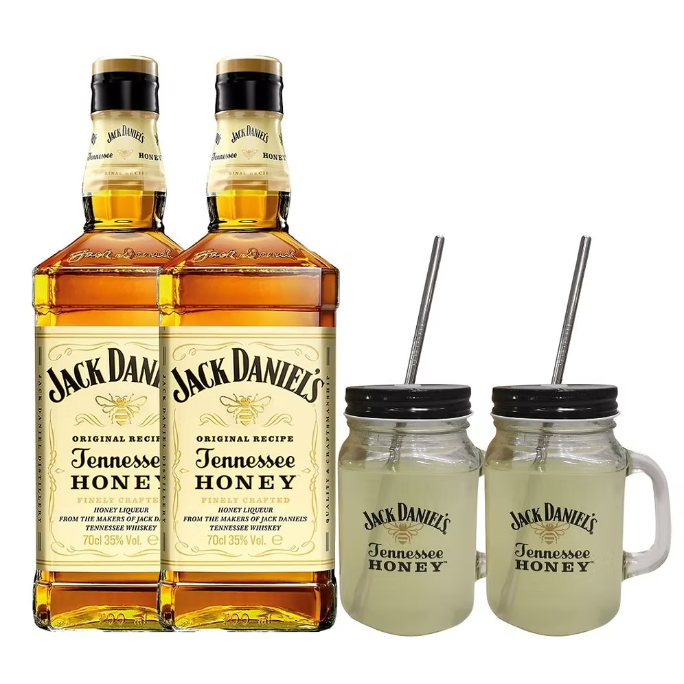 Jack Daniel’s Honey DUO 700ml (2 Bottles) with 2 FREE Mason Jars