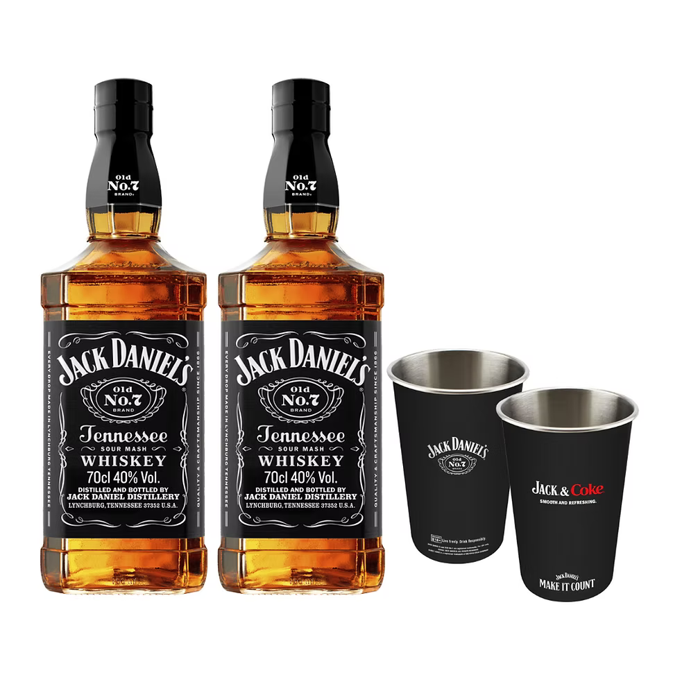 Jack Daniel’s Old No. 7 700ml (2 bottles) with FREE 2 Tin Cups